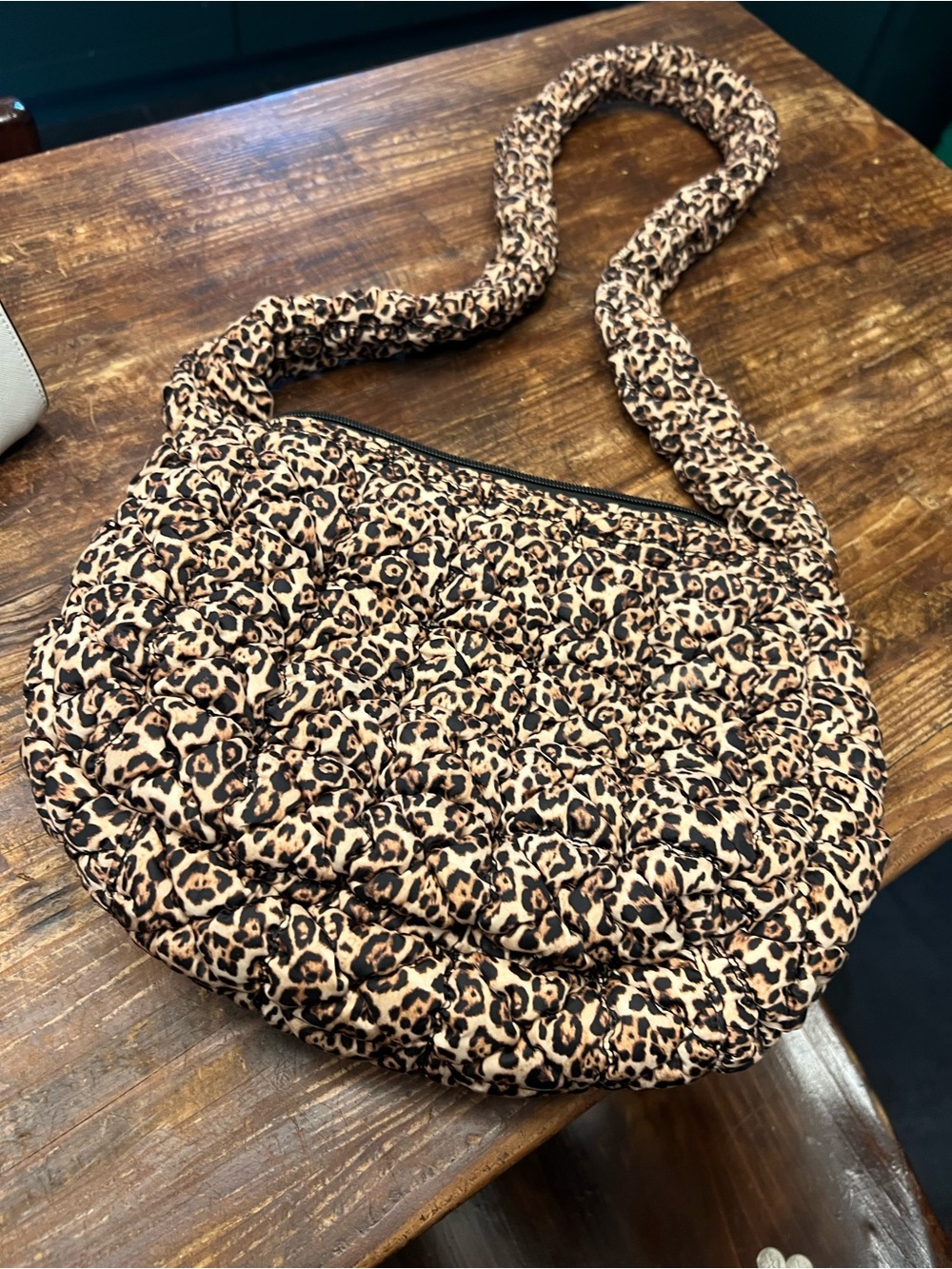 Quilted Leopard-Print Shoulder Bag in Beige and Black